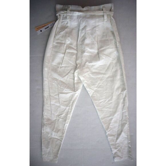 Aqua IPK80606-B Women Sz XS White Linen Belted Hi-Rise Straight Ankle Pants - Picture 2 of 10